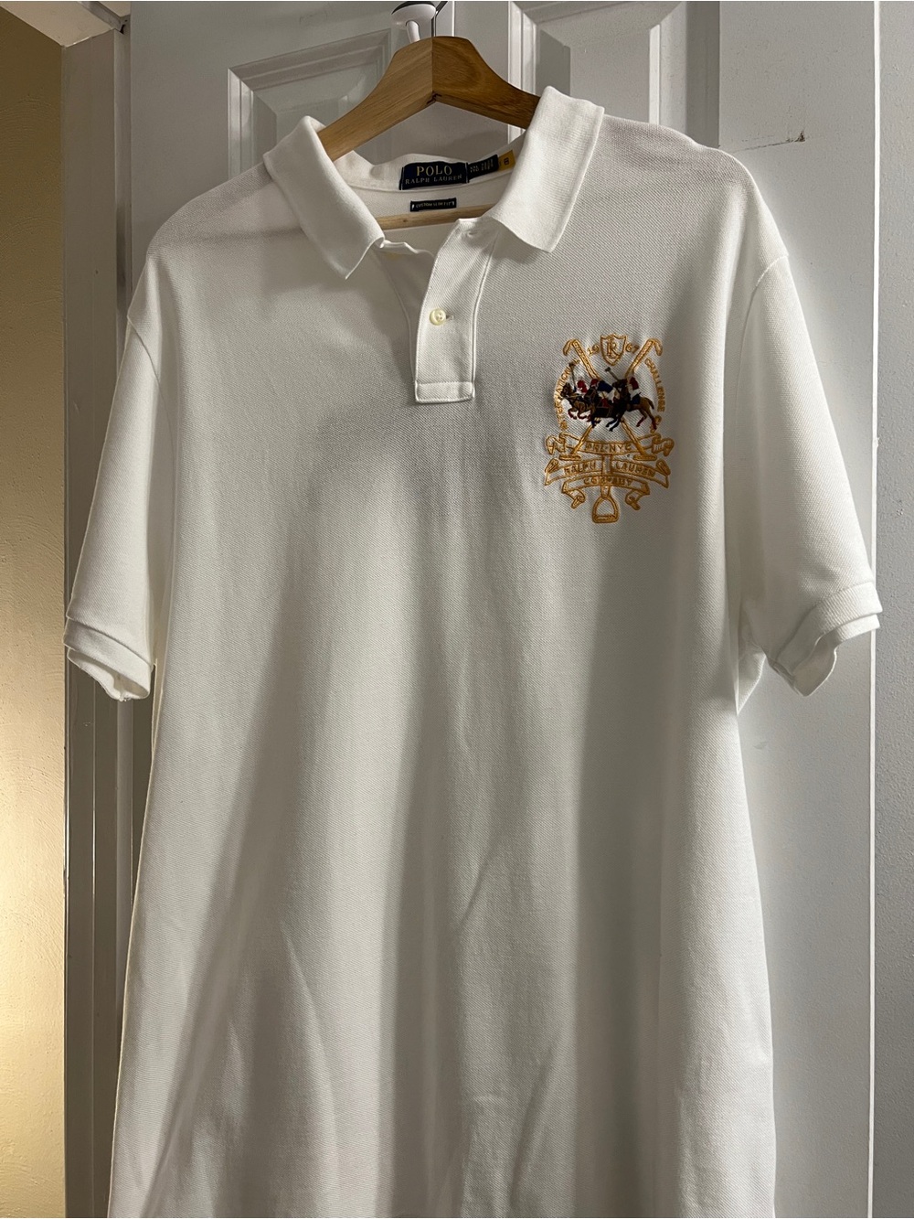 Polo by Ralph Lauren White Crest Triple Pony Embroidered Mesh Polo 2XLT Slim Fit